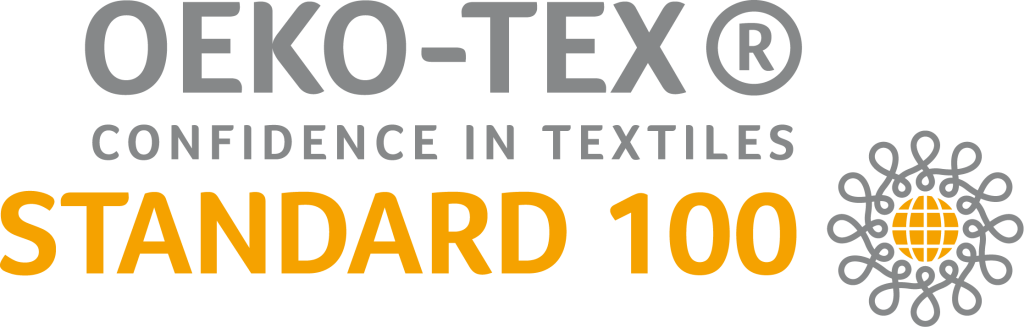 Logo OEKO-TEX STANDARD 100. text: OEKO-TEX CONFIDENCE IN TEXTILES STANDARD 100.