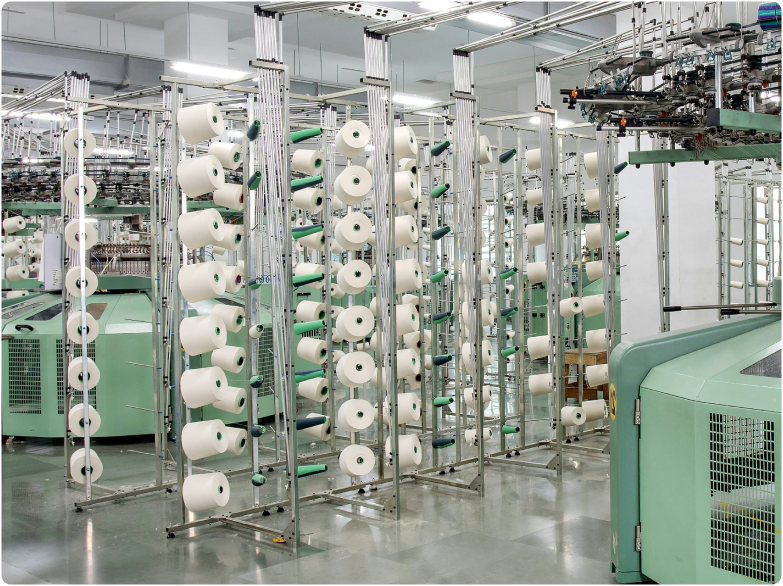 A textile factory with textile machineries.